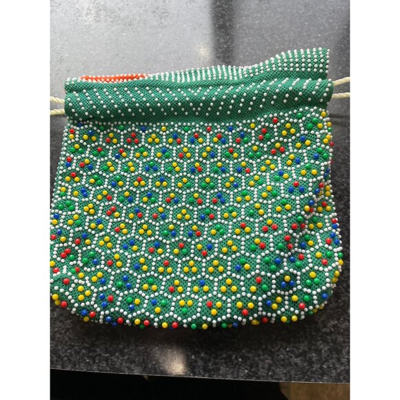 Vtg 1950's Candy Dot Beaded Drawstring Reversible Handbag Multi Colored Bakelite - Picture 9 of 10